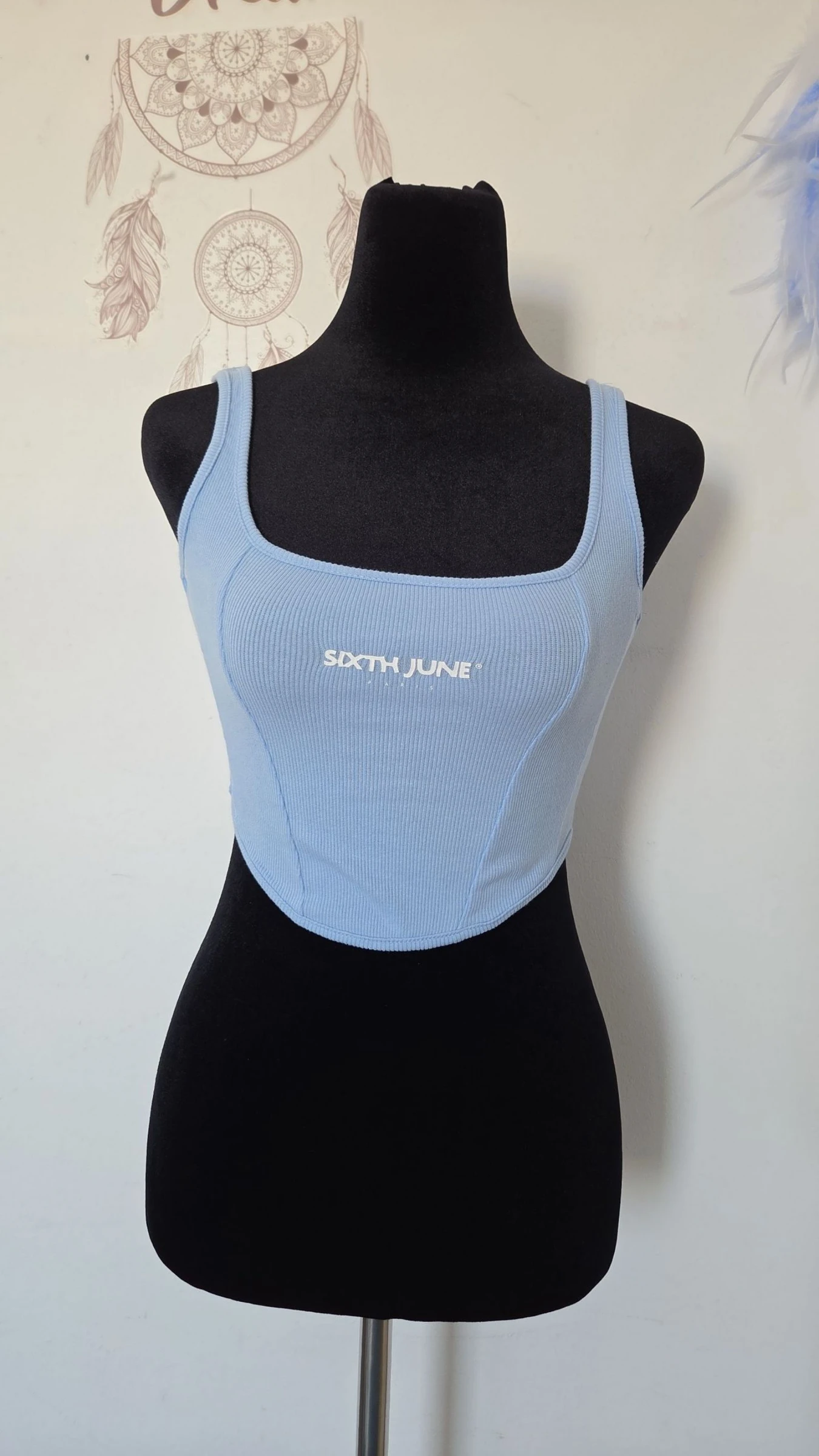 Débardeur crop top bleu ciel Sixth June Paris ●Taille S●🌸
